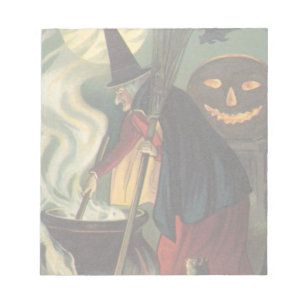 Vintage Halloween Witch Stirring Magic Cauldron Notepad