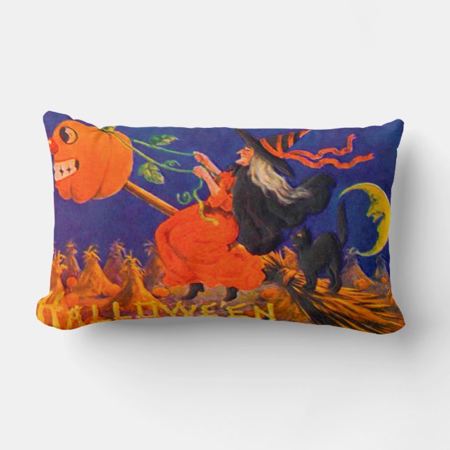 Vintage Halloween Witch Throw Pillow (Front)