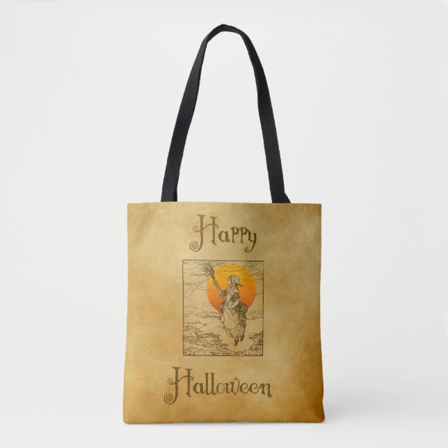 Vintage Halloween Witch Tote Bag (Front)