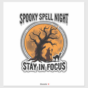 Vintage Halloween Witch Tree and Black Cat Graphic