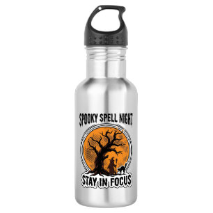 Vintage Halloween Witch Tree and Black Cat Graphic 532 Ml Water Bottle