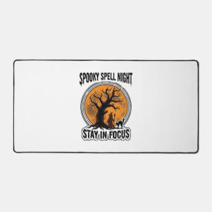 Vintage Halloween Witch Tree and Black Cat Graphic Desk Mat