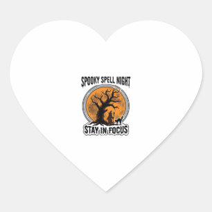 Vintage Halloween Witch Tree and Black Cat Graphic Heart Sticker