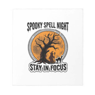Vintage Halloween Witch Tree and Black Cat Graphic Notepad