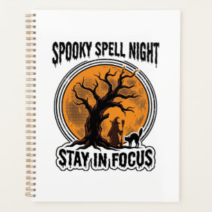 Vintage Halloween Witch Tree and Black Cat Graphic Planner