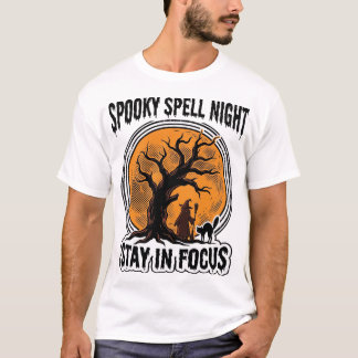 Vintage Halloween Witch Tree and Black Cat Graphic T-Shirt
