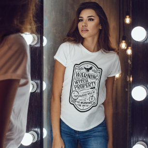 Vintage Halloween Witch Warning Sign T-Shirt