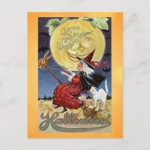 Vintage Halloween Witch Witching Hour Postcard