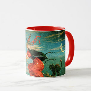 Vintage Halloween Witch with Black Cat Mug