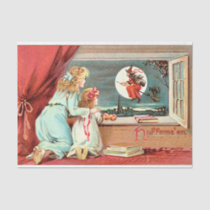 Vintage Halloween Witch with Broomstick Tissue Paper