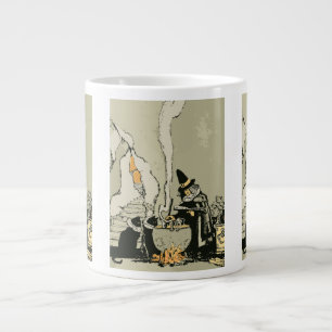Vintage Halloween, Witch with Cauldron and Cats Large Coffee Mug