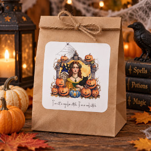 Vintage Halloween Witch with Pumpkins Square Sticker