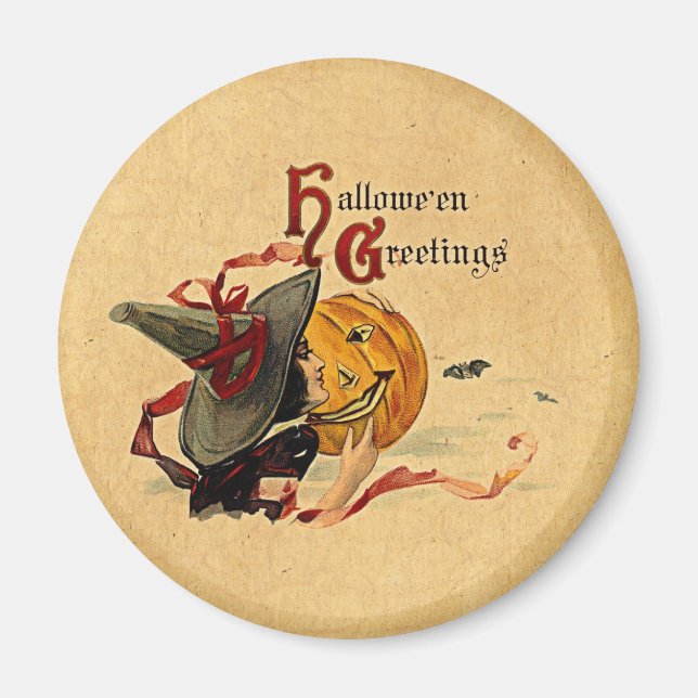 Vintage Halloween Witch With Red Ribbons Magnet (Front)