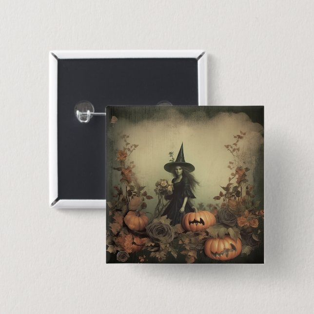 Vintage Halloween Witchcraft (3) 15 Cm Square Badge (Front & Back)