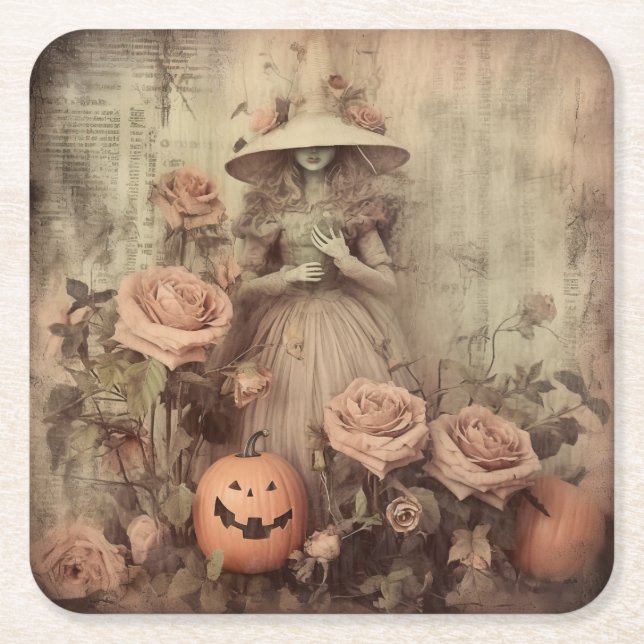 Vintage Halloween Witchcraft (9) Square Paper Coaster (Front)