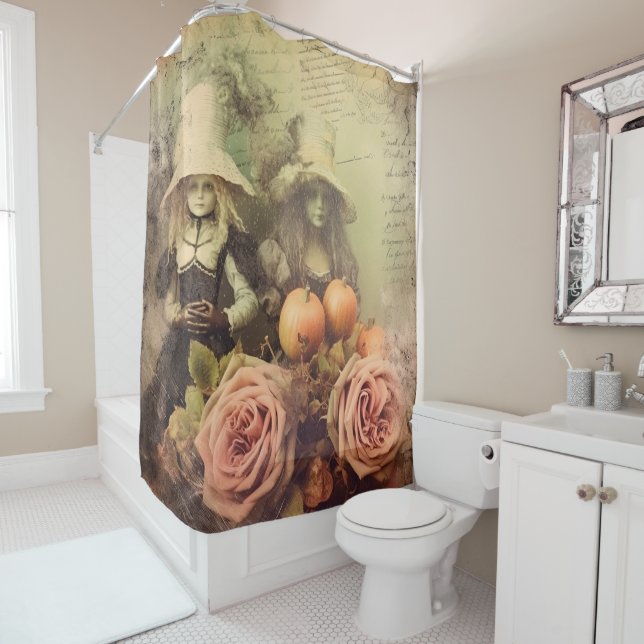 Vintage Halloween Witchcraft Shower Curtain (In Situ)