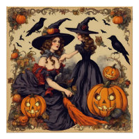 Vintage Halloween Witches and Jack-O'-Lantern