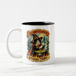 Vintage Halloween Witches Cat with Opposable Thumb Two-Tone Coffee Mug