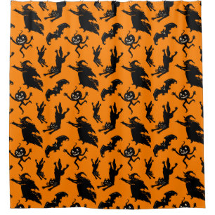 Vintage Halloween Witches Cats and Jack O'Lanterns Shower Curtain