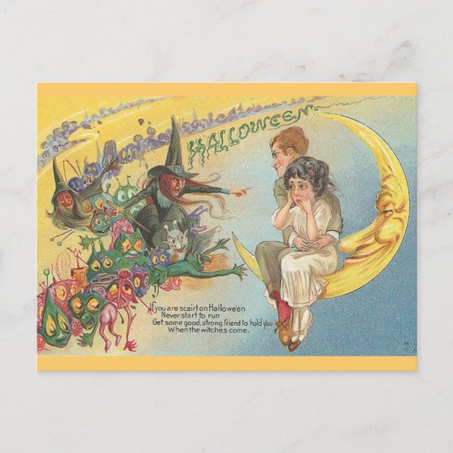Vintage Halloween Witches Goblins Postcard (Front)