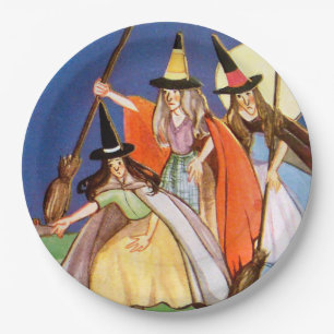vintage Halloween witches Holiday Paper Plate