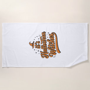 Vintage Halloween Witches Typography Shirt Design_ Beach Towel