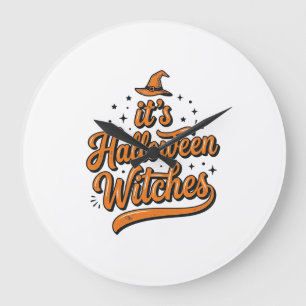 Vintage Halloween Witches Typography Shirt Design_ Large Clock