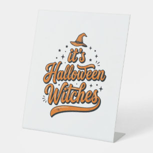 Vintage Halloween Witches Typography Shirt Design_ Pedestal Sign
