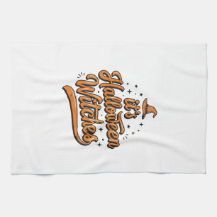 Vintage Halloween Witches Typography Shirt Design_ Tea Towel