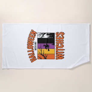 Vintage Halloween Witches Witch Broom T-Shirt Desi Beach Towel