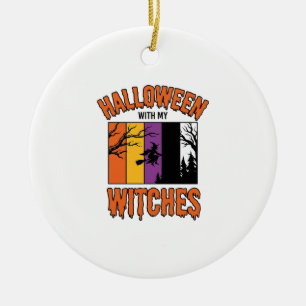 Vintage Halloween Witches Witch Broom T-Shirt Desi Ceramic Tree Decoration