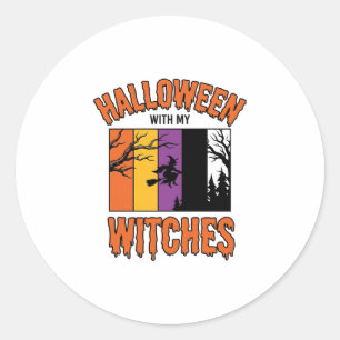 Vintage Halloween Witches Witch Broom T-Shirt Desi Classic Round Sticker