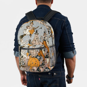 Vintage Halloween Witches with Broom Printed Backpack