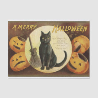 Vintage Halloween Witch's Black Cat & Pumpkins Tissue Paper