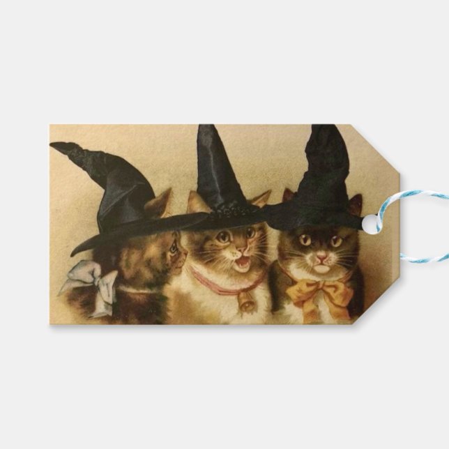 Vintage Halloween Witchy Black Cats Gift Tags (Front (Horizontal))