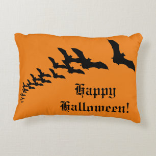 Vintage Halloween with a Swarm of Flying Bats Decorative Cushion