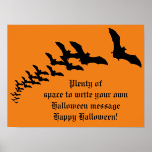 Vintage Halloween with a Swarm of Flying Bats Poster