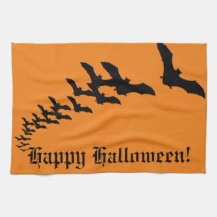 Vintage Halloween with a Swarm of Flying Bats Tea Towel