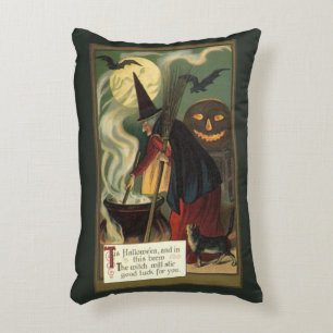 Vintage Halloween with Two Wicked Witch Designs Decorative Cushion