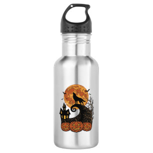 Vintage Halloween Wolf Moon Pumpkin Shirt Design_1 532 Ml Water Bottle