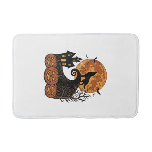 Vintage Halloween Wolf Moon Pumpkin Shirt Design_1 Bath Mat