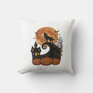 Vintage Halloween Wolf Moon Pumpkin Shirt Design_1 Cushion