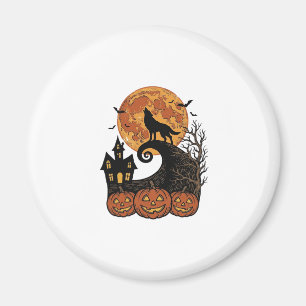 Vintage Halloween Wolf Moon Pumpkin Shirt Design_1 Magnet