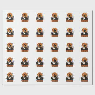 Vintage Halloween Wolf Moon Pumpkin Shirt Design_1 Wrapping Paper