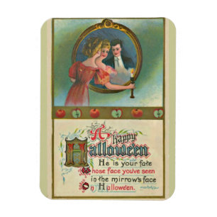 Vintage Halloween Woman With Man In Mirror Magnet