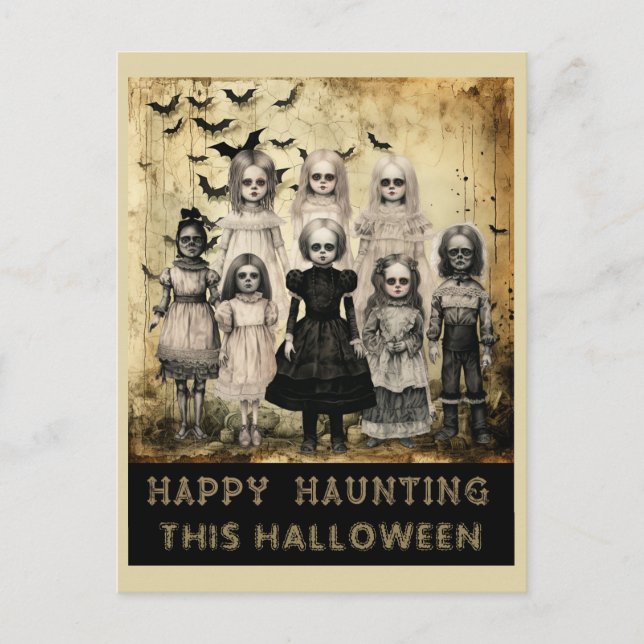 Vintage Halloween Zombie Happy Haunting Postcard (Front)