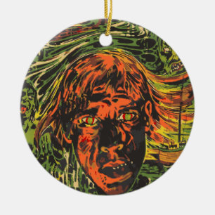 Vintage Halloween Zombies, Grafitti Street Art Ceramic Tree Decoration