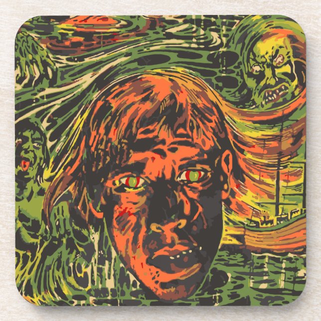 Vintage Halloween Zombies, Grafitti Street Art Coaster (Front)