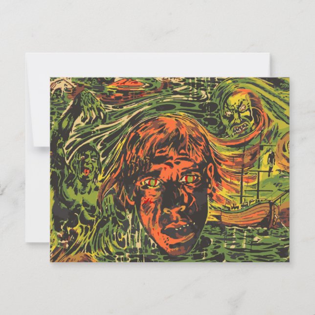 Vintage Halloween Zombies, Grafitti Street Art Invitation (Front)