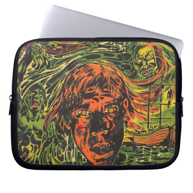 Vintage Halloween Zombies, Grafitti Street Art Laptop Sleeve (Front)